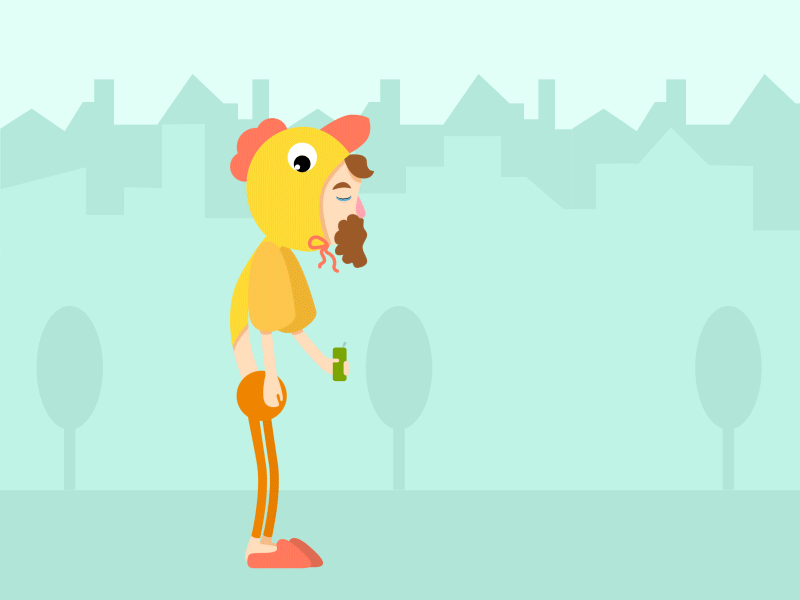 The workday is over animation beer cafe character chicken city drink fastfood gif man suit