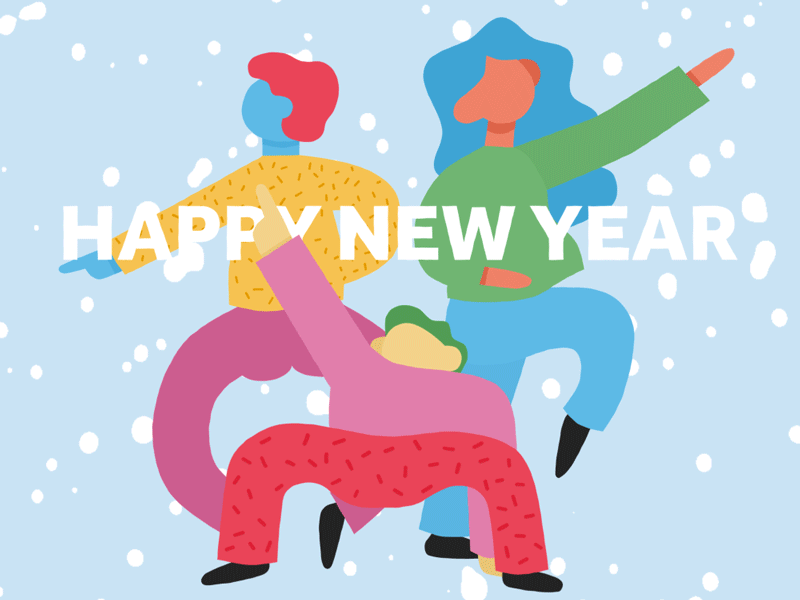 New Year's Card animation boys characters dance dancing gif girl happy new year new year snow snowing