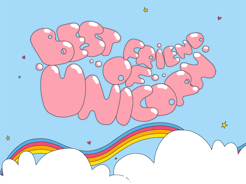 Unicorn Sticker Pack gum bubble gum hearts stars clouds rainbow pink hand drawn text text title sticker pack unicorn
