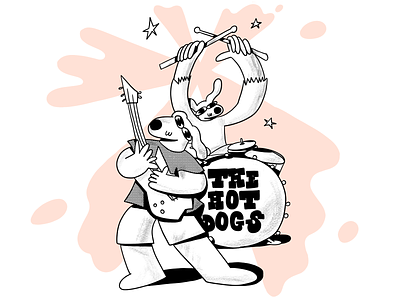 The Hot Dogs band character dog drums drumsticks garage rock guitar hot dog hot dogs music punks texture