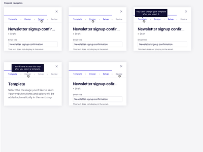 Stepped navigation for an email marketing tool