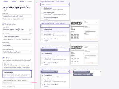 Form selector for email marketing tool