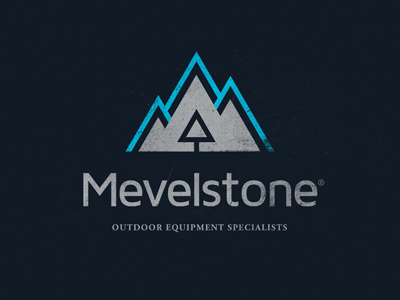 Mevelstone blue branding cream distressed logo mevelstone mountain mountains outdoor equipment specialists outdoors tree visual identity