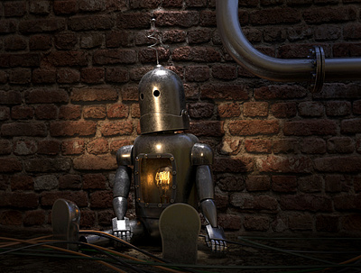 lonely robot 3d 3d art 3d modeling 3drender 3dsmax coronarender design illustration robot steampunk