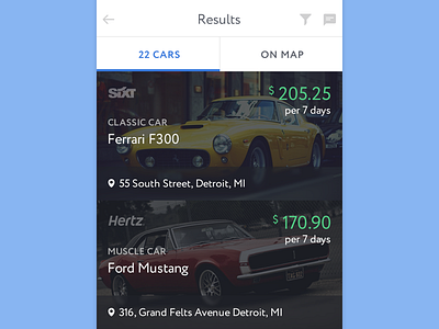 Rentmart Results Screen app design cars ios app mobile design ui ux