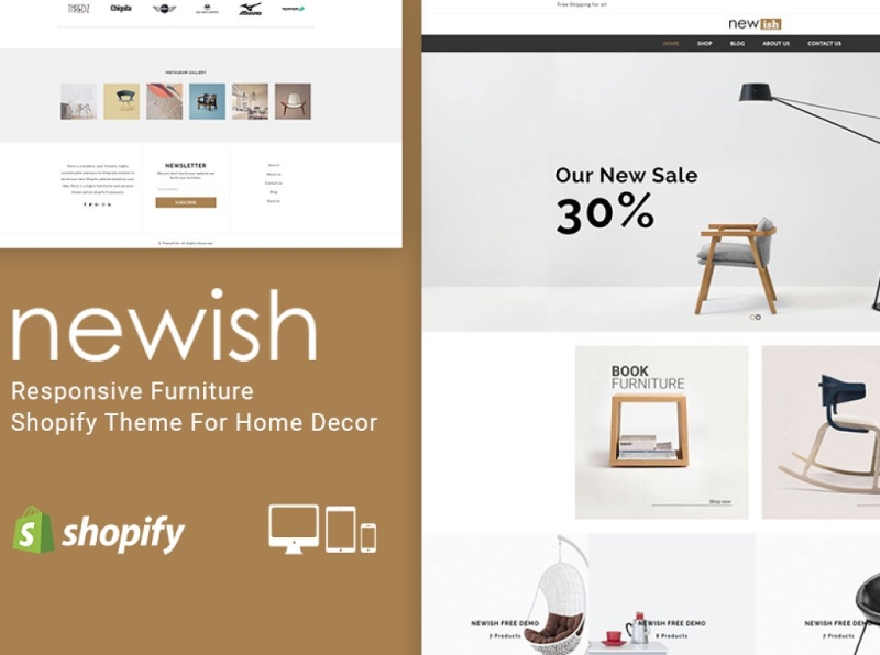 Newish Furniture Shopify Theme 3d animation app branding design furniture furniture shopify theme graphic design illustration illustrator logo motion graphics newish furniture responsive shopify shopify theme theme ui web website