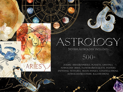 ASTROLOGY watercolor & line art set