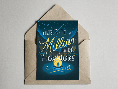 A Million More Adventures camping card fire illustration lettering stars typography