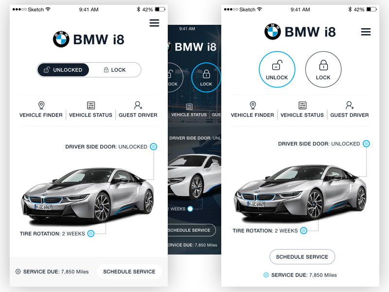 BMW i8 App mobile app design ui ux product design interface ios iphone bmw car