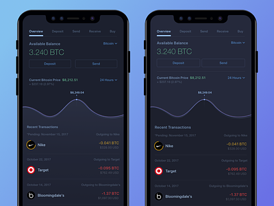 Bitcoin Wallet - Dark app balance bitcoin design finance iphone10 iphonex ui ux wallet