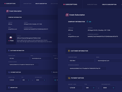 Create Subscriptions UI V1 bitcoin crypto dashboard design ethereum forms graph interface product design ui ux web design