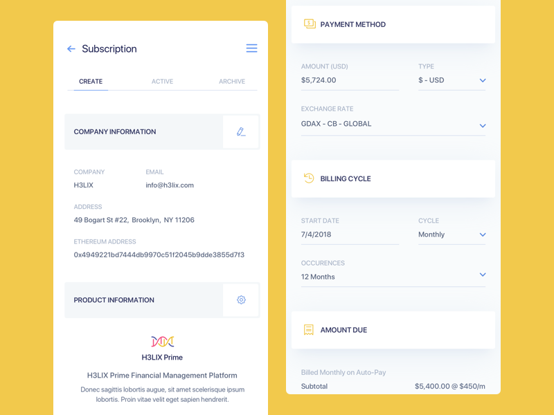 Subscriptions UI V2 Light - Mobile interface dashboard chart graph ux ui bitcoin product design design ethereum crypto web design