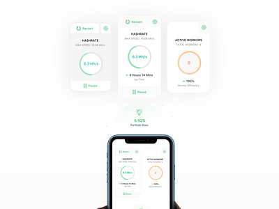 Bitcoin Hashrate Cards app bitcoin clean concept crypto crypto dashboard dashboard design finance flat icon interface ios iphone mobile product design sketch ui ux web