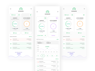Bitcoin Hashrate Cards V2 app bitcoin clean concept crypto crypto currency dashboard design finance flat icon interface ios iphone mobile product design sketch ui ux web