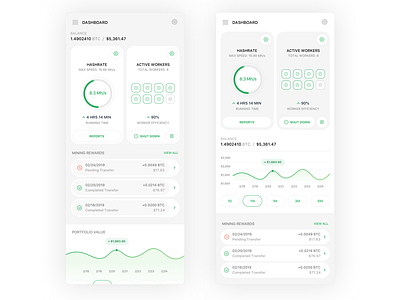 Bitcoin Hashrate Cards V3 app bitcoin btc clean concept crypto cryptocurrency dashboard design finance flat icon interface ios iphone mobile product design sketch ui ux