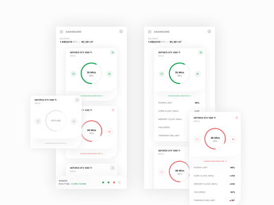 Bitcoin Hash Rate Dash Cards (WIP) app bitcoin clean concept crypto dashboard design finance flat icon interface ios iphone mobile product design sketch ui ux web web design