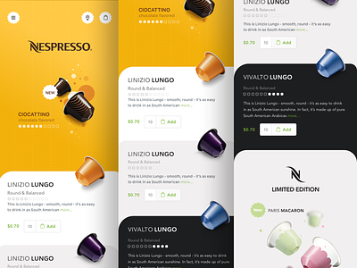 Nespresso - V2 Concepts app branding clean concept design flat illustration interface ios iphone logo minimal mobile product design sketch type typography ui ux web