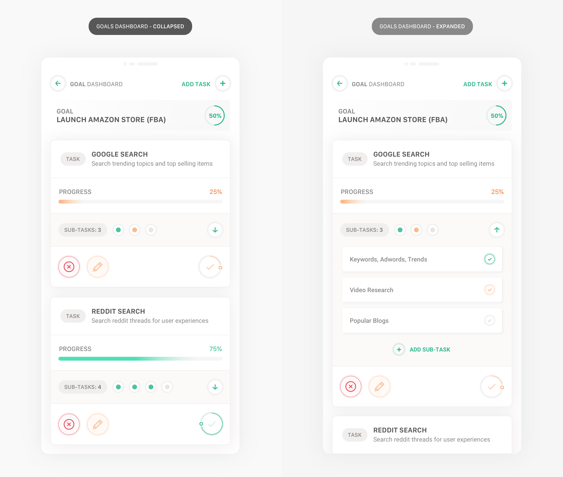 Goals and Tasks - Mobile UI Cards by Igor Leygerman on Dribbble