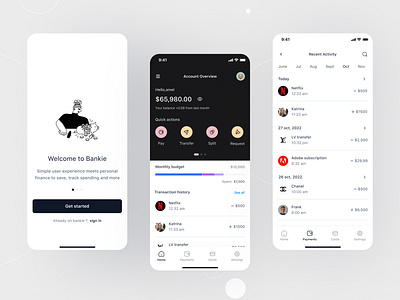 Fintech application app bank black design facesheet finance fintech illustration ui