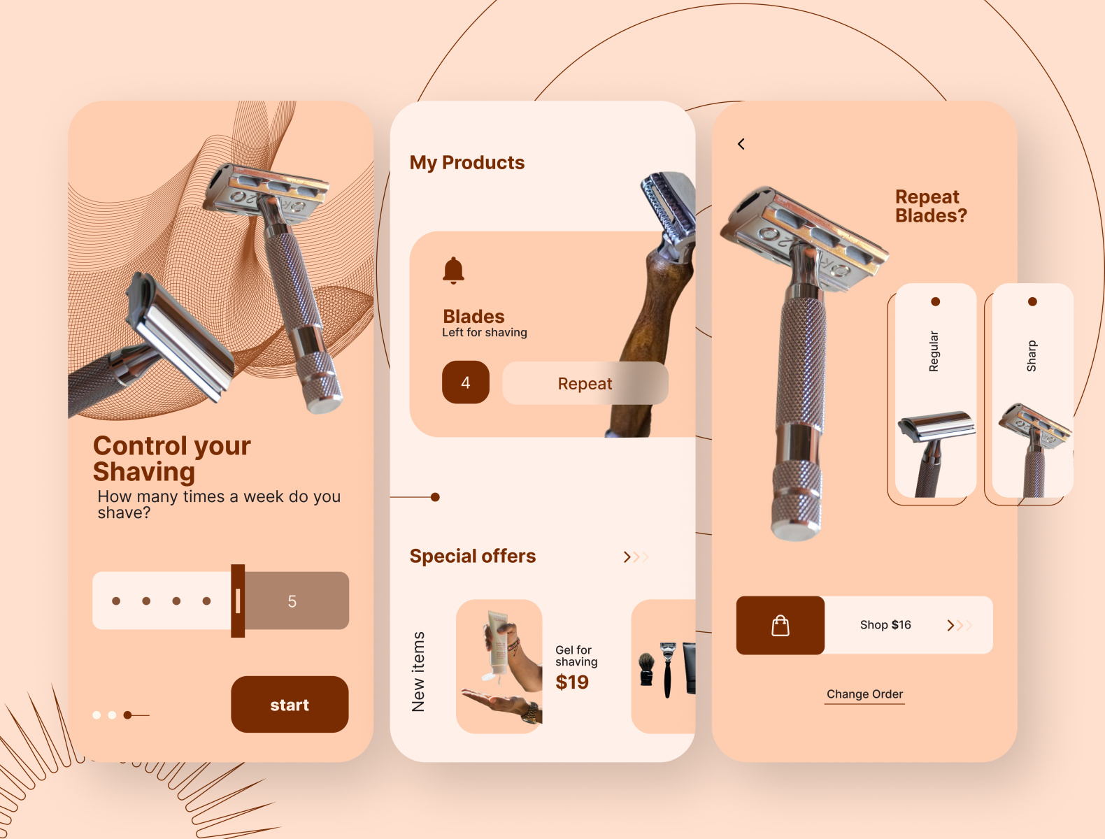 Shaving equipment ordering app by Zero UI UX Studio on Dribbble