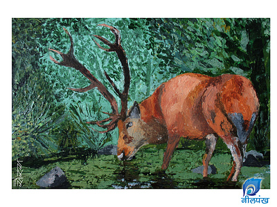 Stag in the jungle acrylic colours acrylic on paper acrylicpainting art painting spatula spatula painting