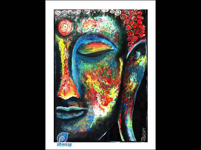 Buddha art arts design oil colours oil on paper painting
