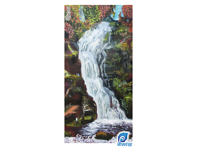 Waterfall art arts nature oil colours oil on paper painting waterfall