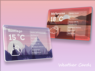 Weather Cards adobe adobe photoshop clay mockup design figma ui weather weather app weather card weather icon weather widget web webdesign