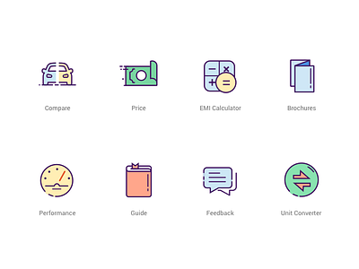 Icon Set brochure calculator car converter feedback guide icons illustration performance price sketch vector