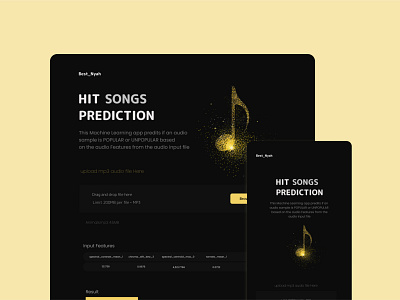 Hit songs prediction app billboard hit songs machine learning prediction ui web design