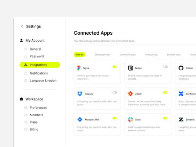 Settings — Integrations Page