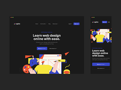 Spire Concept branding dark dark mode design graphic design hero illustration landing page learn logo macos mockup open source typography ui ux vector web