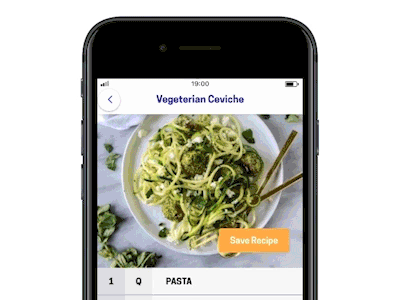 Saving Recipe animation button ceviche gif ingredients interaction recipe save recipe ui ux ux flow vegetarian