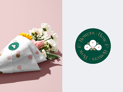 Flower delivery Service branding delivery design flower gold green logo minimal packaging pink rose white