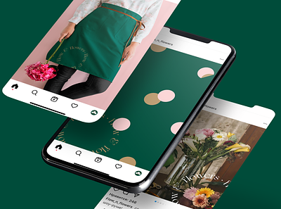 Flower boutique Instagram posts branding flower delivery gold green minimal