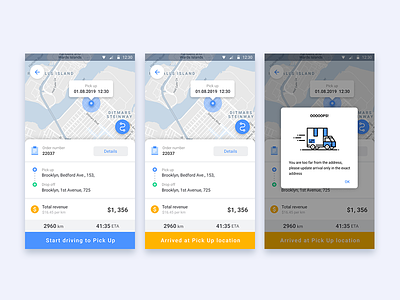 Delivery App Screens android app android app design app blue delivery icons map mobile notifications ui ux yellow