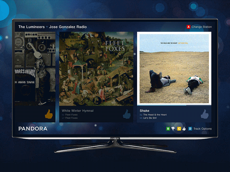 Interactions – Pandora for Smart TVs (@2x) app audio fullscreen music pandora smart tv tv ui