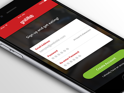 GrubHub Signup app dailyui food grubhub ios iphone redesign