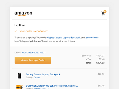 Amazon Order Confirmation Email amazon confirmation ecommerce email shipping shopping cart