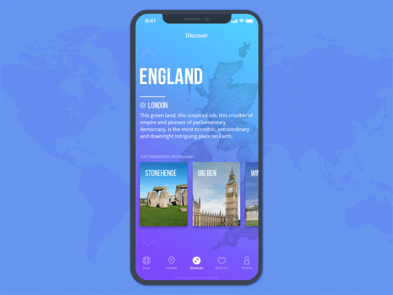 Travel App Animation (Discover the world) app concept discover flow gif map mobile navigation step travel ui ux
