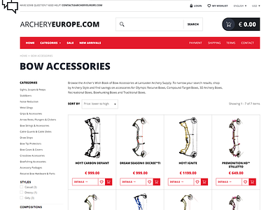 Archery Europe - category page commerce design ecommerce gray light web website white