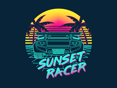 Sunset Racer auto car race tshirt vector