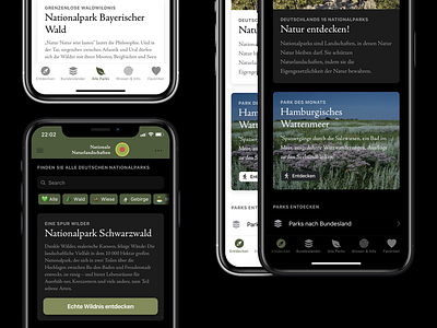 National Parks App Concept - Daily UI Challenge 001 adobexd app daily daily ui dark mode dark ui design ionic ios iphone minimal national parks nature ui