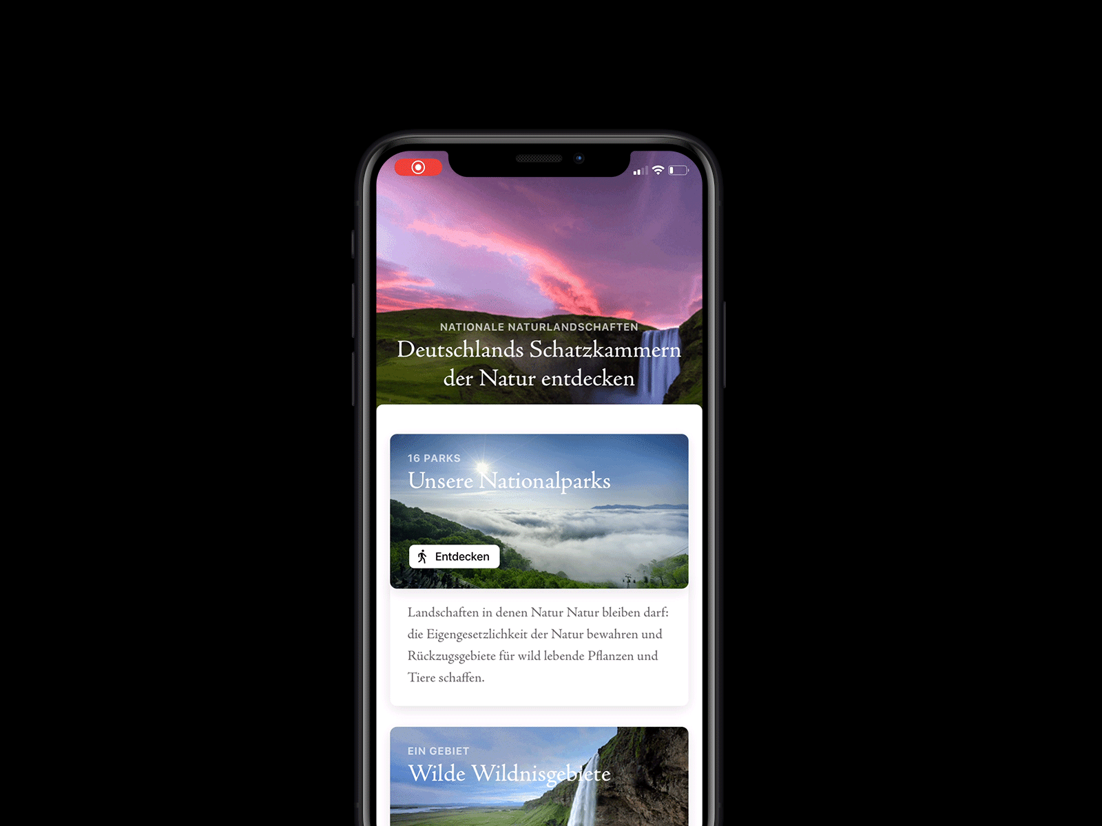 Video Background App - Daily UI Challenge 011 adobexd animation app card gif minimal national parks nature ui uidesign video webdesign