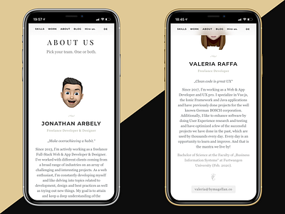 Portfolio "About us" - Daily UI Challenge 012 black freelancer gold luxury memoji minimal portfolio typography ui uidesign web website