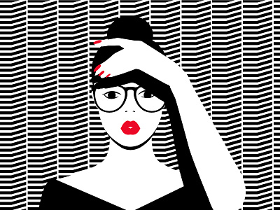 I spy with my little eye beauty black black white feeling female girl glasses illustration minimal mood pattern red lips