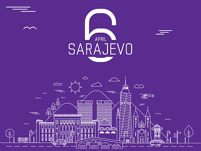 6 April Sarajevo bosna bosnia city cityline hall hercegovina illustration sarajevo saray sebilj vijecnica walter