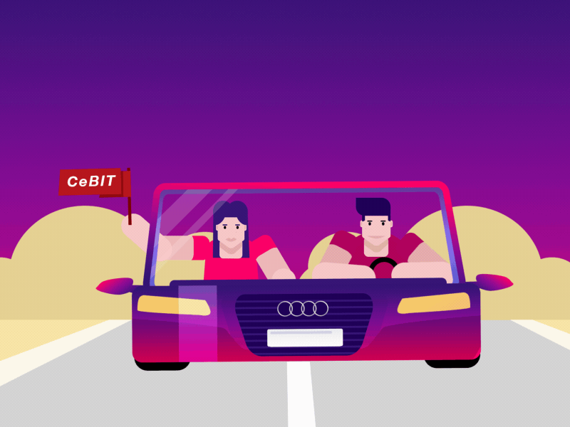 Decom is hitting the road to CeBIT animated audi car cebit decom flat gif illustration violet