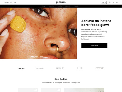 Gleamin Home Page ecommerce shopify ui ux web design web development website