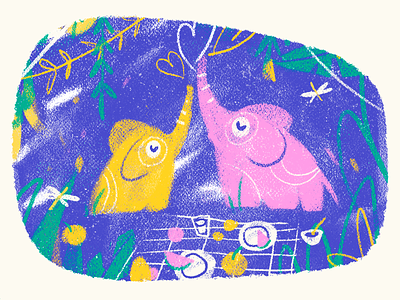 LOVE 🌞 animals character colorful cute elephants illustration jungle logo love nature picnic summer texture tropic